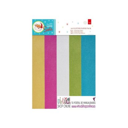 Set 15 hojas glliters. A4 coleccion Santa, papermania
